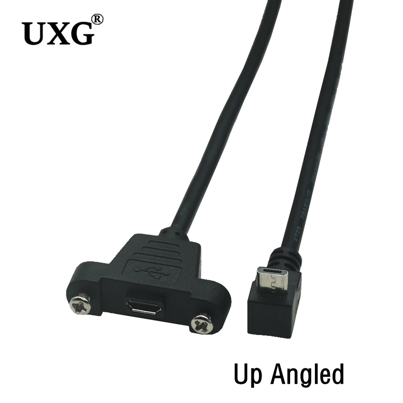 0.3m Micro USB 5pin 90 degrees UP Down Left Right Angled Male Connector to Female Extension Cable With screws Panel Mount Holes