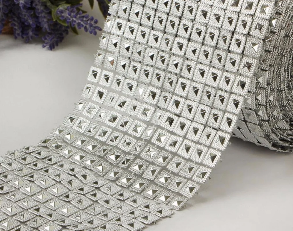 10yard 12row Pyramid Studs Spots Bendable Mesh Chain Trim For Wedding Party Sewing Apperal Bag Shoes Cap Decoration