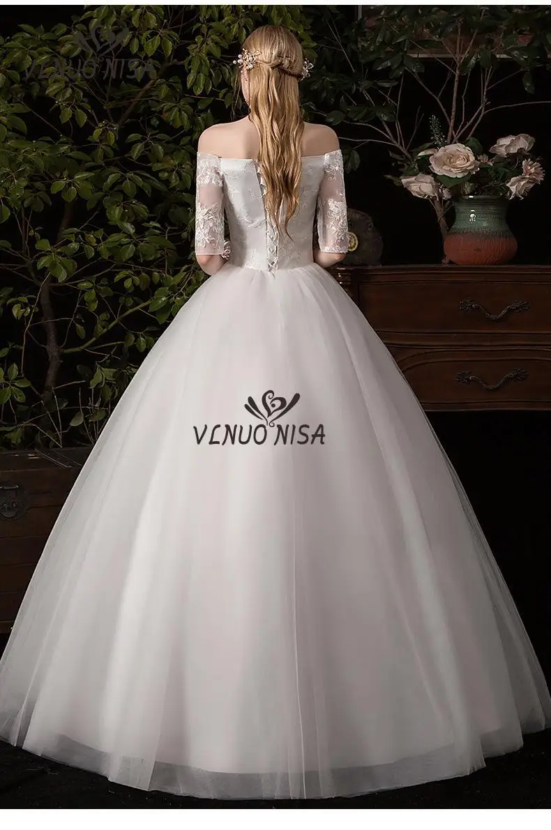 Vestido Retro de novia francesa, vestido de boda de Vlnuo Nisa de talla grande, con bordado de encaje de media manga, nuevo estilo, 2020