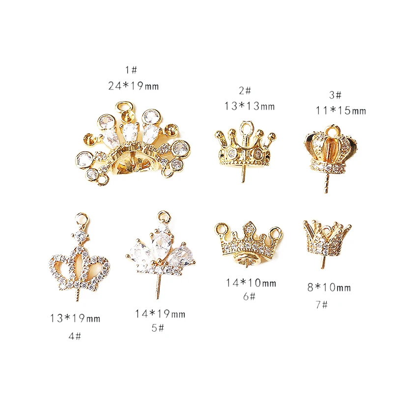 Copper plated gold crown Mermaid tail small wings with needle DIY jewelry earrings bracelet pendant making accessories materials