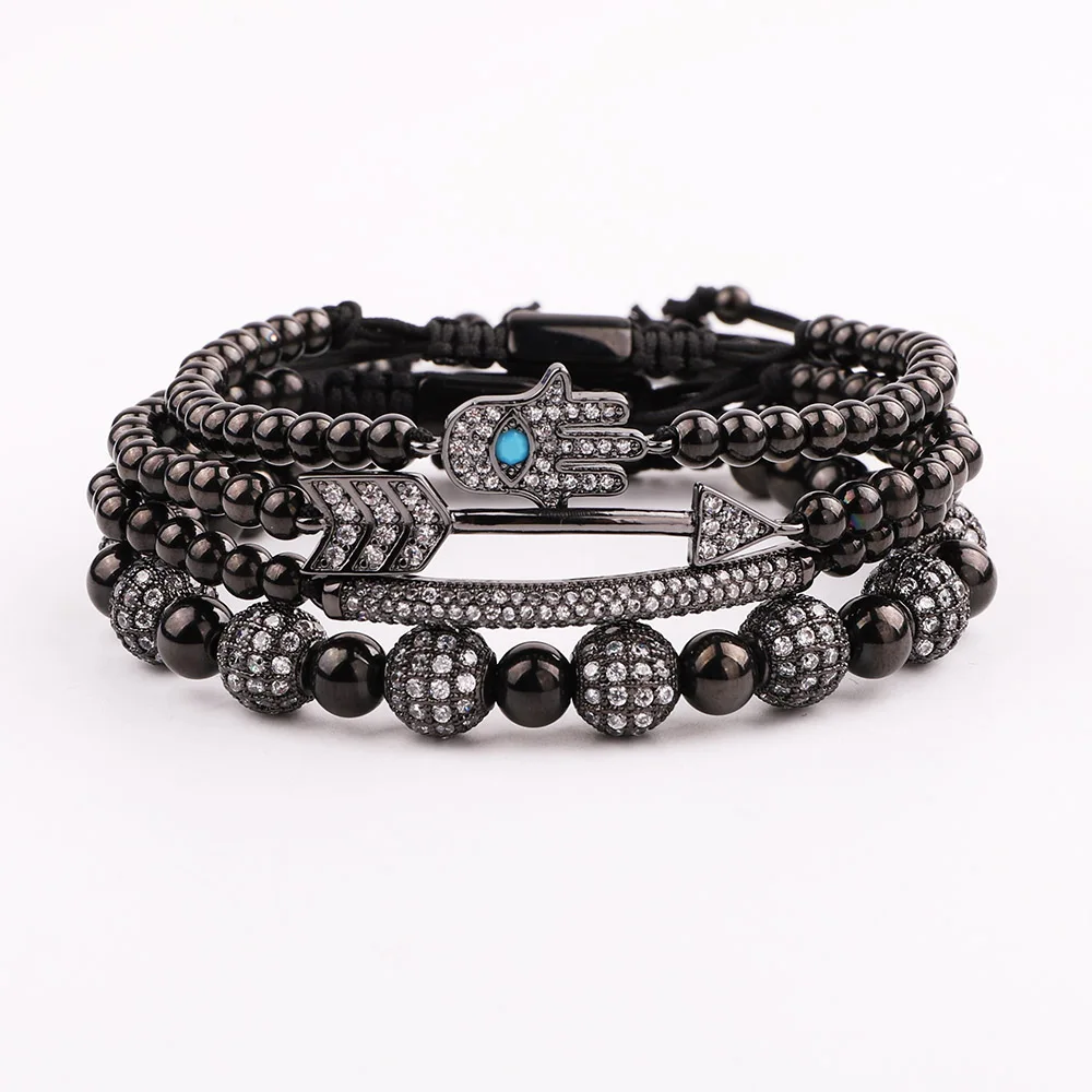 JARAVVI High Quality New Stainless Steel Beads Luxury CZ Blue Hand Arrow Charm Women Men Bracelet Bangle Jewelry Gift