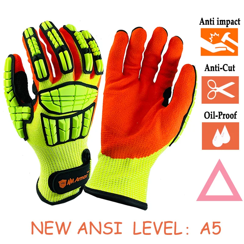 100% High Quality Anti Vibration Cut-Resistant Safety Work Gloves with Nitrile Oilproof Good Grip Plam Glove Garden Protection