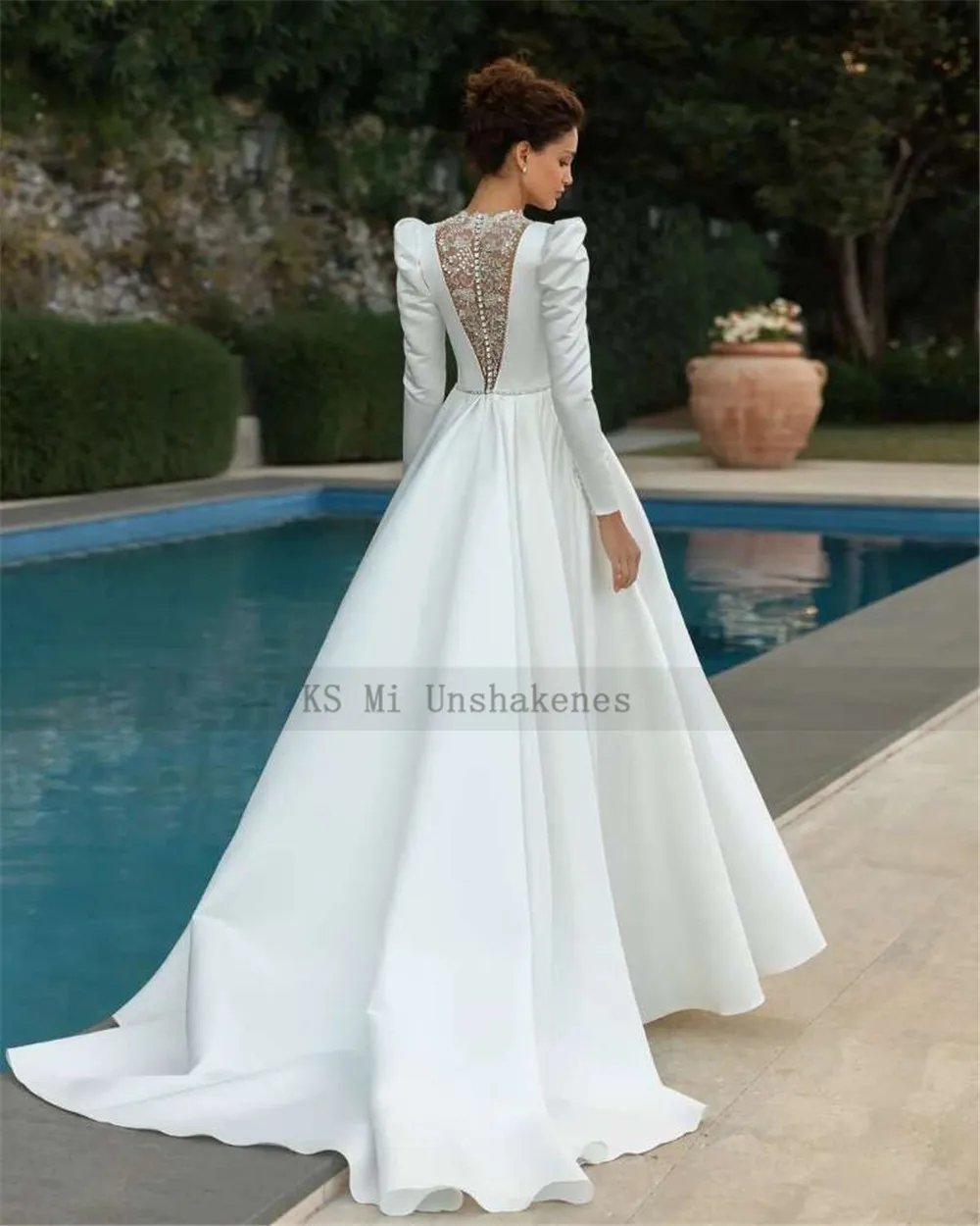 Haute-vestido de novia musulmán de satén, prenda de vestir de manga larga, estilo Vintage de princesa, con cuentas, cuello alto, Turquía