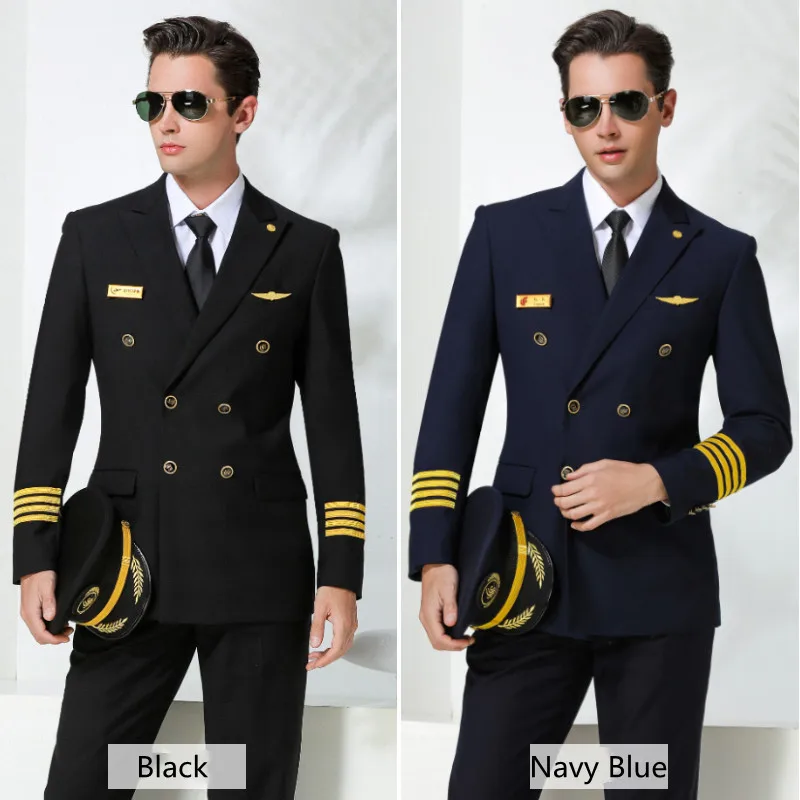 Aviation Captain Uniform Male Pilots Professional Suit Men Business Casual Offical Costume Suit Security Guard Classic Blazer