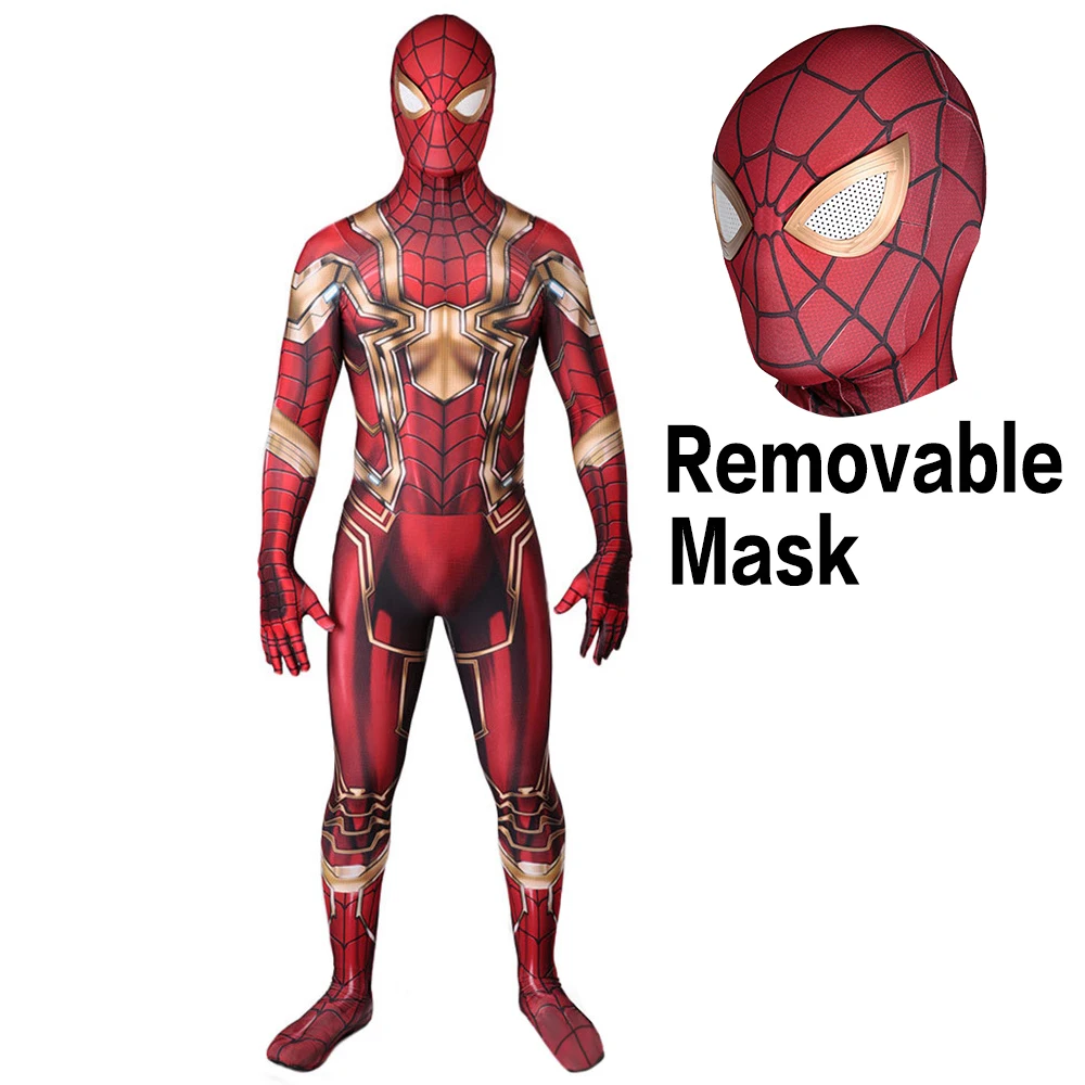 Gold Iron Spider Costume 3D Print Spandex Home Coming Costume Bodysuit Halloween Cosplay Jumpsuits Disfraces De Halloween Adult