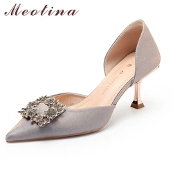 Meotina  Women Two-Piece Shoes High Heels Pointed Toe Pumps Elegant Thin Heel Crystal Party Ladies Footwear Autumn Khaki Black