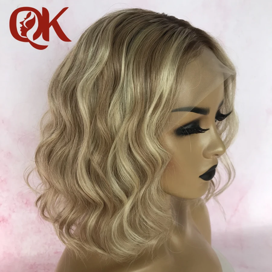 QueenKing hair Lace Front Wig 180% Lemi Color Bob Wig Ombre Free Part Preplucked Brazilian Human Remy Hair