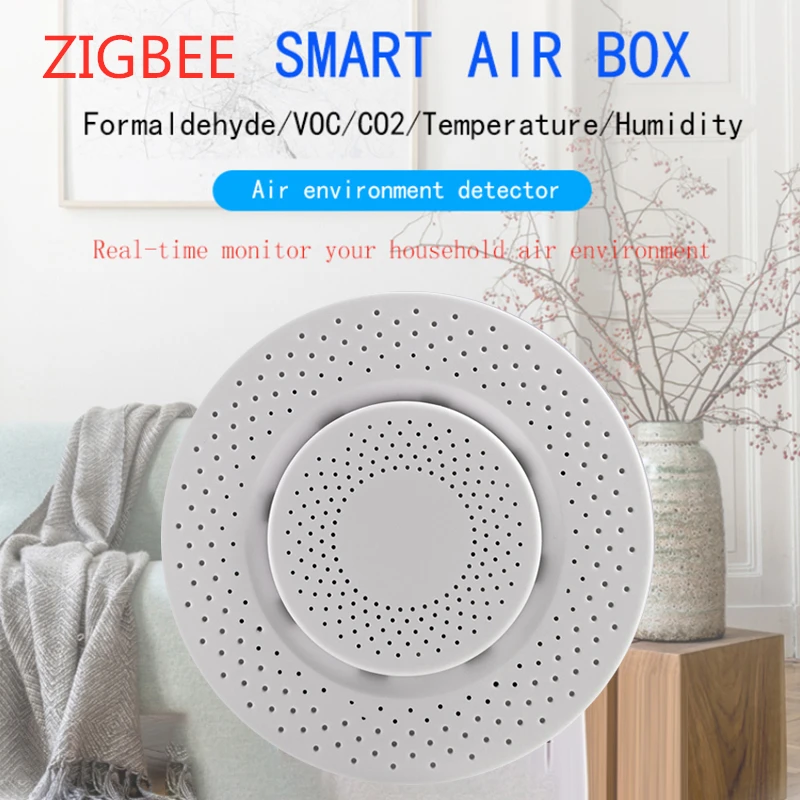 Tuya Zigbee 3.0 Air Quality Sensor Monitor Smart Air Box Co2 Meter Carbon Dioxide Formaldehyde VOC Temperature Humidity Sensor