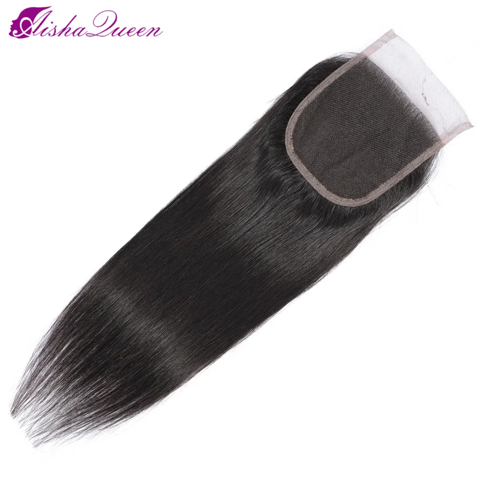 Aisha Queen Hair Brazilian Straight Hair Closure Free Part Swiss Lace Closure Natural Color Non-Remy Hair Weave