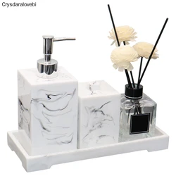 Imitation Marble Luxury Resin Bathroom Accessories Set Cotton Swab Box Storage Tray Toothpick Box Pumping Paper Box Toothbrush