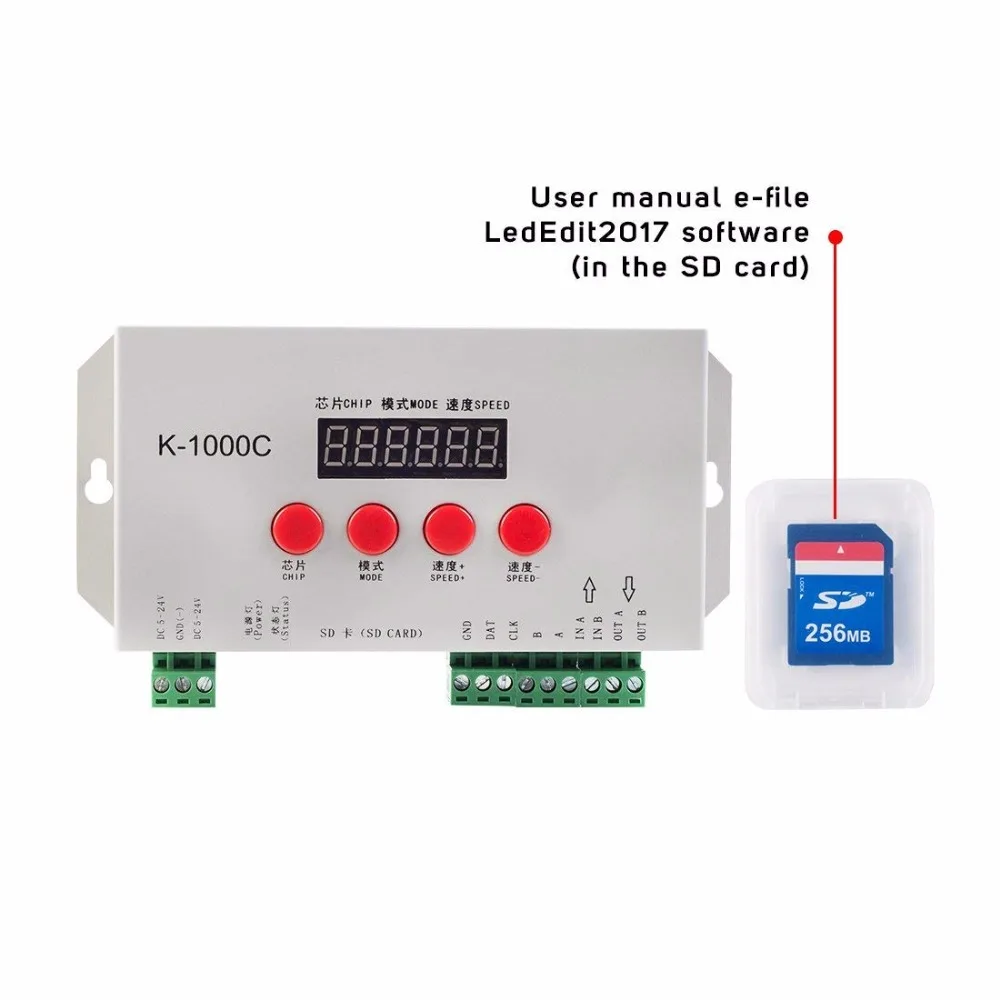 

K-1000C(T-1000S Updated) WS2812B APA102C SK6812 WS2811 WS2801 Led Strip 2048 Pixels Controller DC5-24V Addressable Programmable