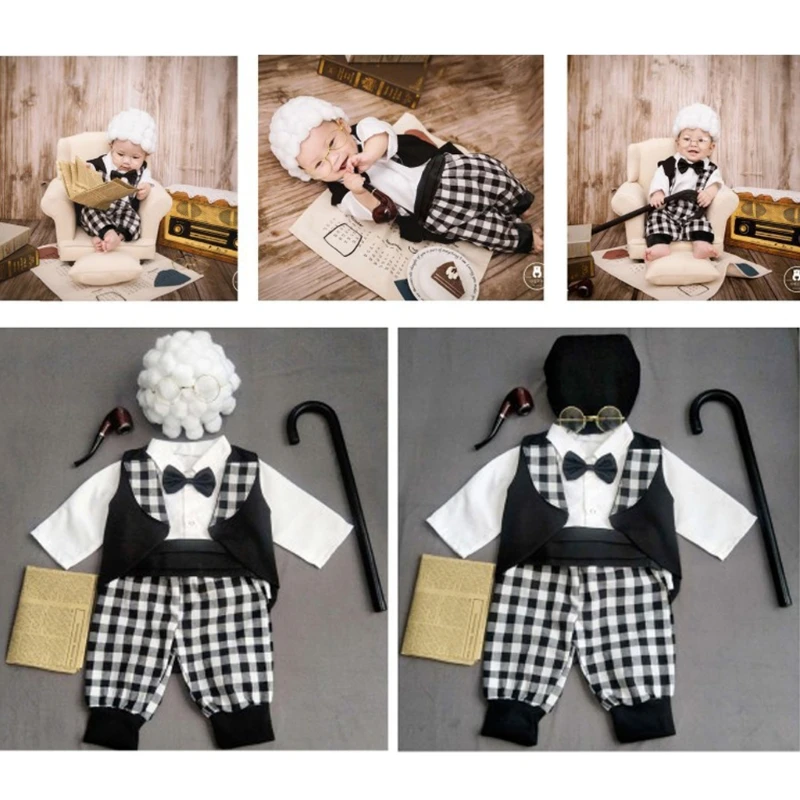 1 Set Lustige Neugeborenen Baby Fotografie Requisiten Kostüm Infant Mädchen Cosplay Oma Kleidung Foto Schießen Hut Outfits Dropshipping