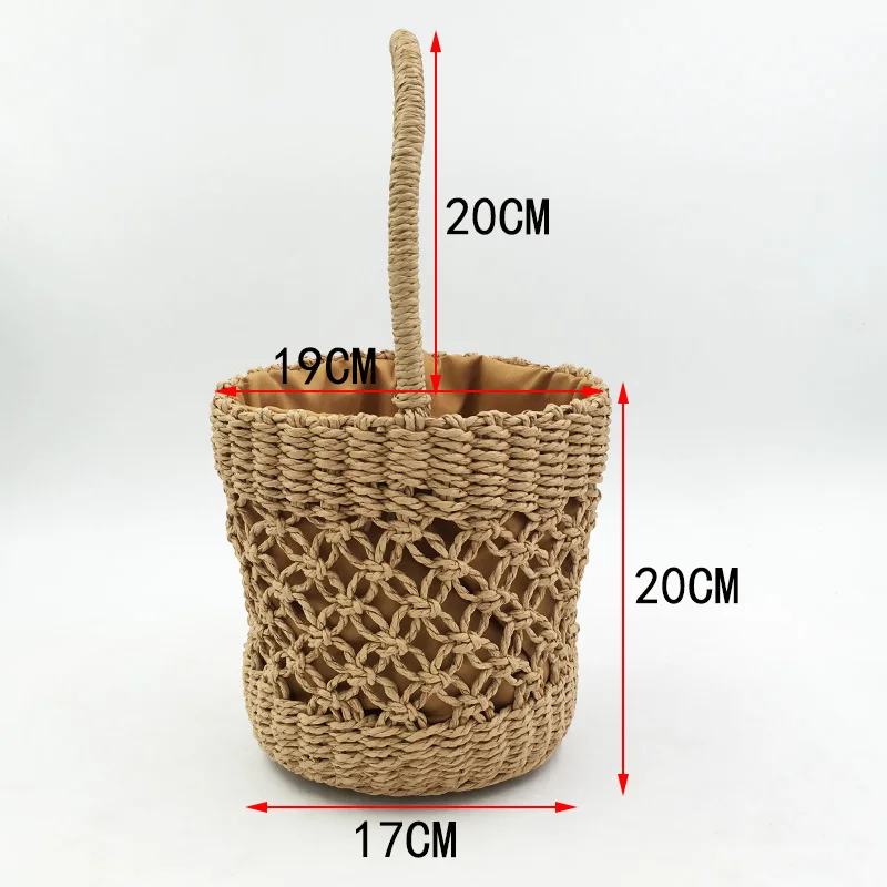 Hollow Women Handbag Summer Woven Bucket Beach Bag Handmade Female Straw Bags Bohemian Tote Knitting Top-handle Mesh Bag Basket