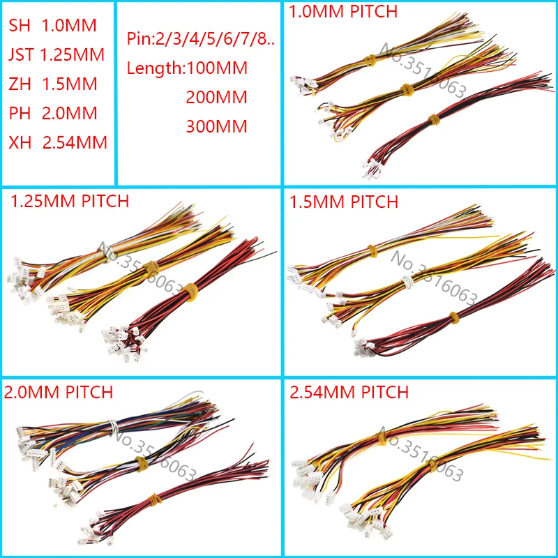 Conector de enchufe hembra con cable 2/3/4/5/6, 10 piezas, 1,0, 1,25, 1,5, 2,0, 2,54, 1,0 SH/JST/ZH/PH/XH, 1,25 MM, 1,5 MM, 2,0 MM, 2,54 MM pin/7/8/P