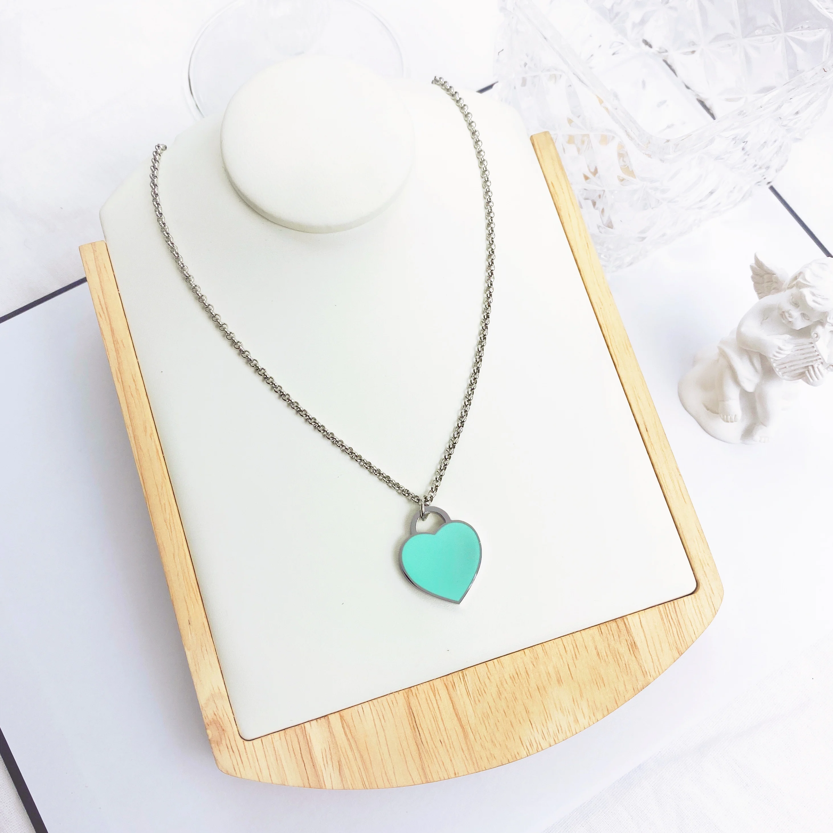 جديد وصول الحب مزدوجة القلب المينا Ladie للأبد الحب قلادة من الفولاذ المقاوم للصدأ الانجراف زجاجات مجوهرات بالجملة هدية للنساء #2