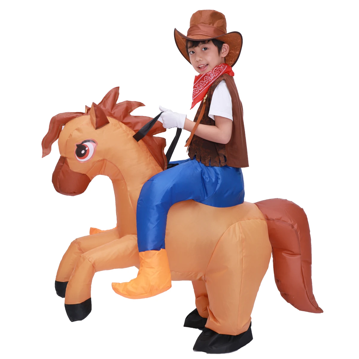 Kids Child Inflatable Horse Costume Cosplay Girls Boys Cowboy Ride Horse Funny Halloween Purim Party Inflated Garment Disfraces