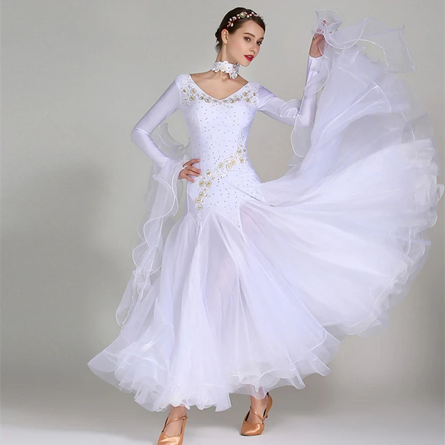 White Ballroom Dress Long Sleeves Waltz Dresses For Ballroom Dancing Foxtrot Dance Dress Standard Ball Dress Sequins Dance Wear AliExpress 200000532