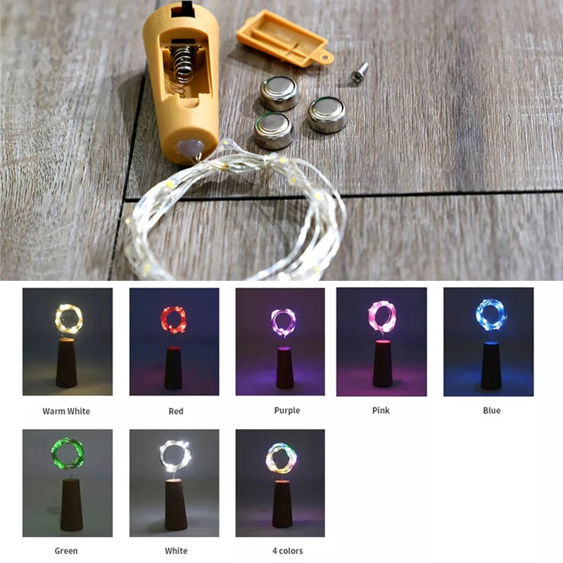 LED Cork Cork String Light LR44ปุ่มแบตเตอรี่ไฟ Fairy Christmas Party Garland กันน้ำไฟสีสัน