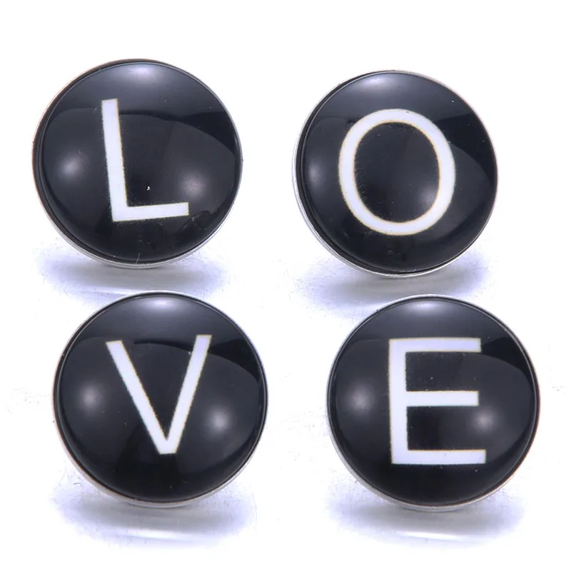 Black Letters Rhinestone Metal Glass Round 12mm 18mm Snap Button Jewelry Alphabet A-S DIY Jewelry fit Snap Jewelry