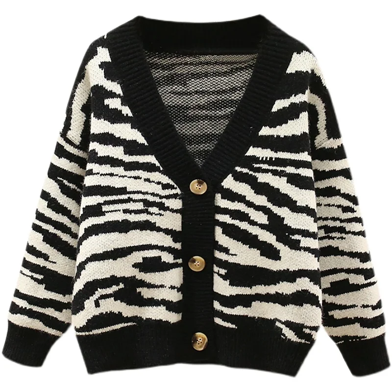 

Knitted Sweater Kids Winter Clothes for Girls Tops Long Sleeve Zebra Pattern Cute Cardigan Kids Knitted Outwear 6 8 10 12 Years