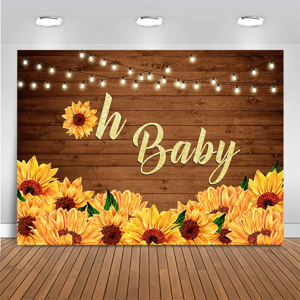MOCSICKA أوه استحمام الطفل خلفية زهرة عباد الشمس ضوء الوليد صبي فتاة لوحة خشبية عيد ميلاد صورة خلفية ديكور الاستوديو