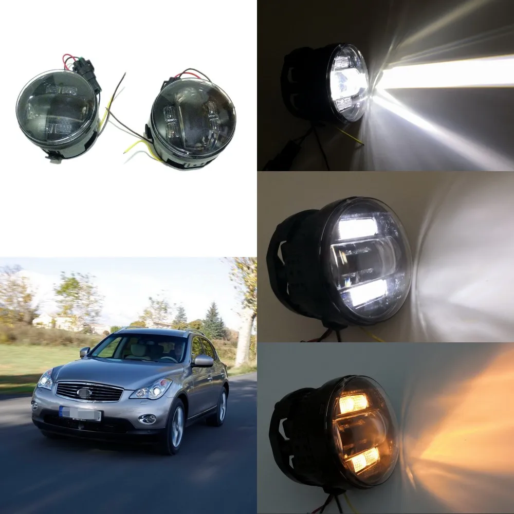 

July King 6000k 3000LM LED Fog Lamp Case for Infiniti EX30d EX35 EX37 2008-13, 20W Lens Fog Lamp +6W DRL+ 4W Yellow Turn Signals