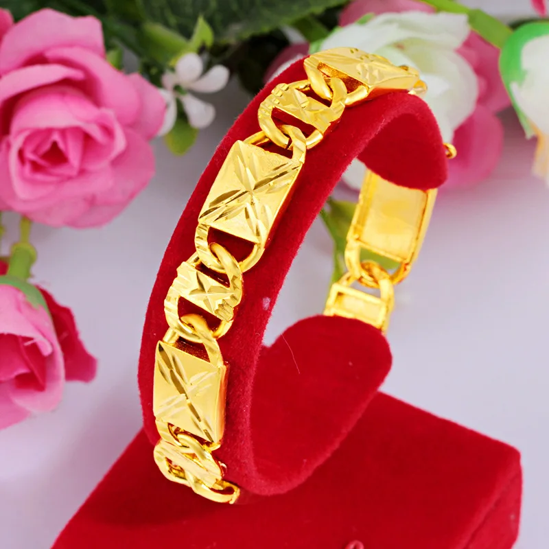 

Fashion 18K Gold Bracelet for Men Women Wedding Engagement Jewelry Luxury Widen Watch Chain Bracelet Not Fade Fine Jewelry Gifts