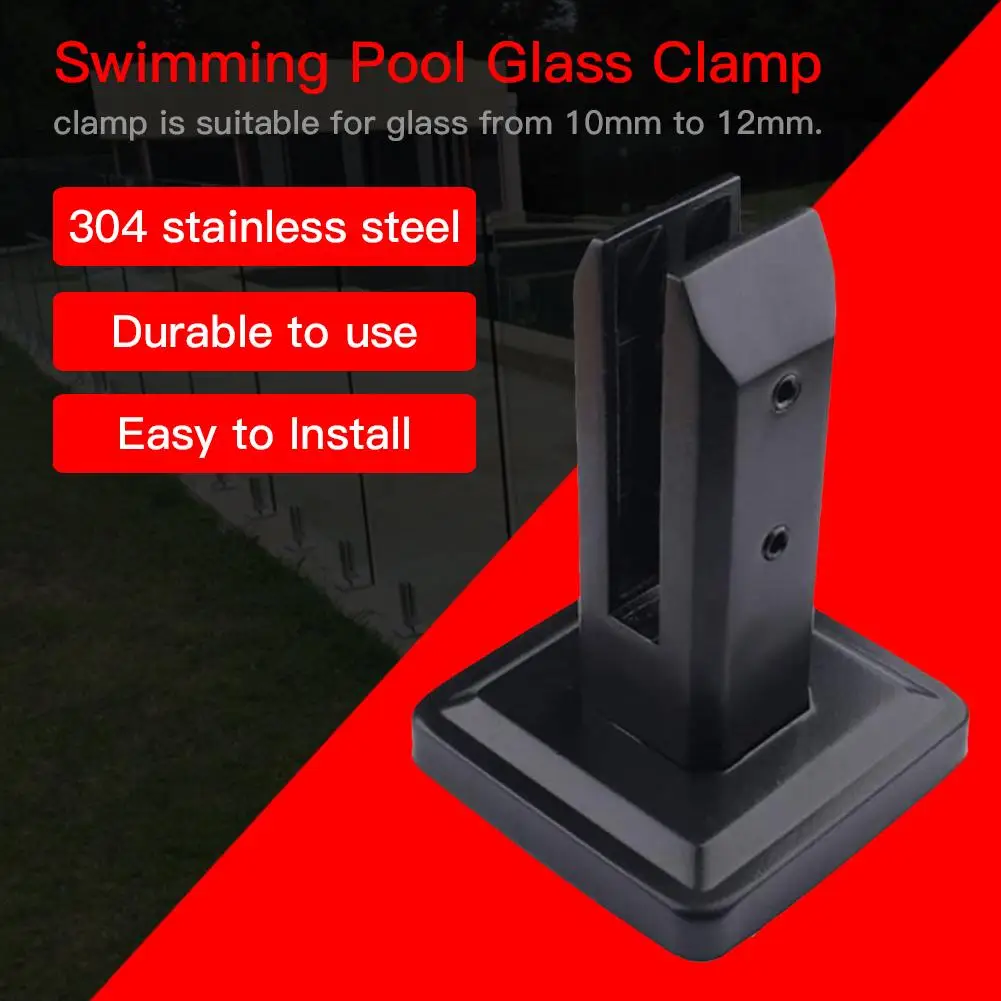 304 Stainless Steel Black U Clamp Glass Panels Pool Fence Staircase Bracket Spigot Balustrade Floor Deck Mount Support Clamp