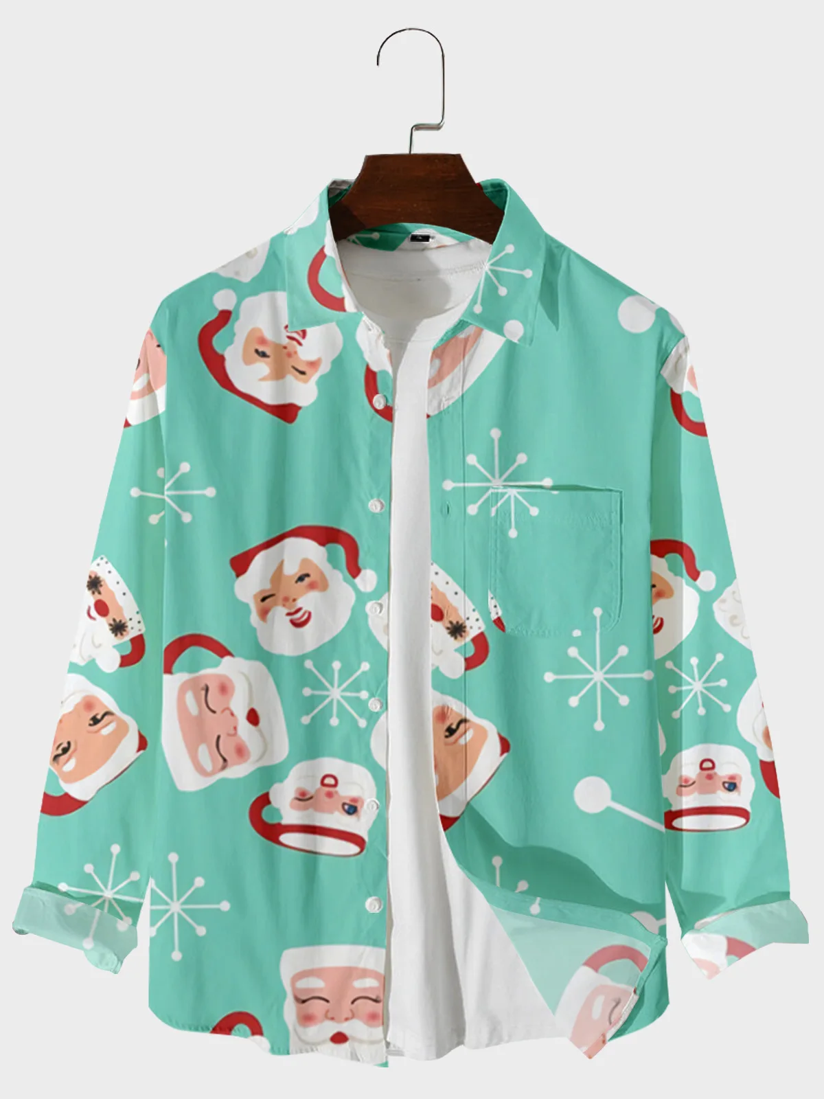 

2021 Hot Sale Christmas Pattern Digital Printing Loose Casual Large Button Long Sleeve Cardigan Men's Shirt 7
