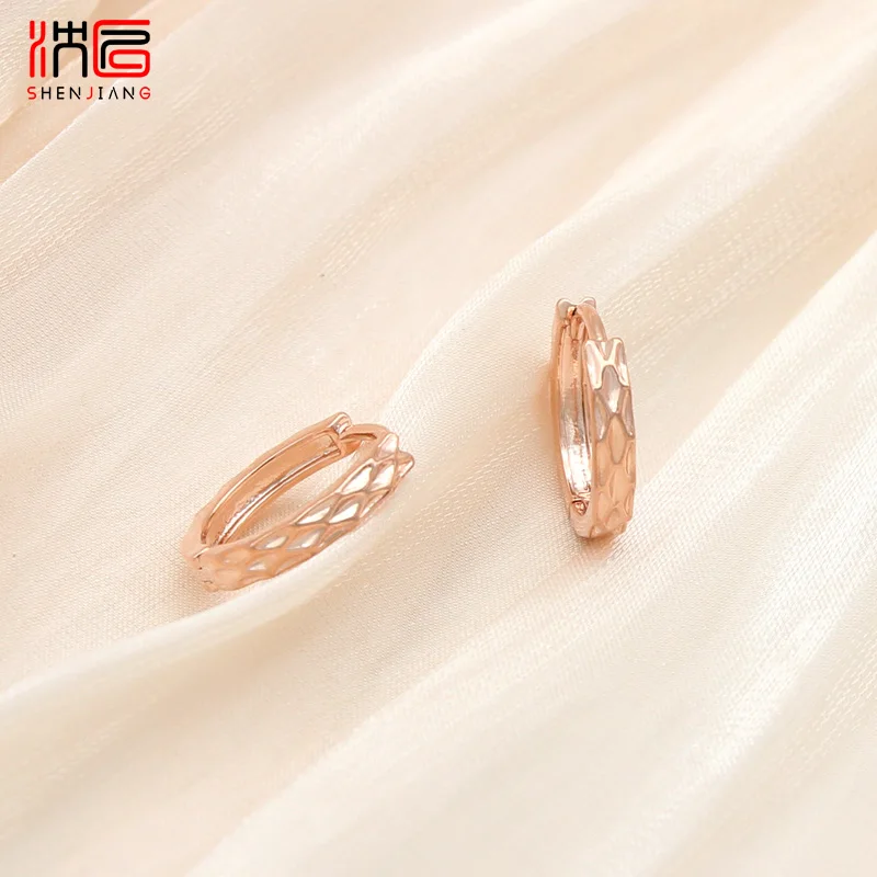 SHENJIANG New Fashion 585 Rose Gold Color Copper Metal Hoop Earrings For Women Girl Wedding Party Elegant Jewelry