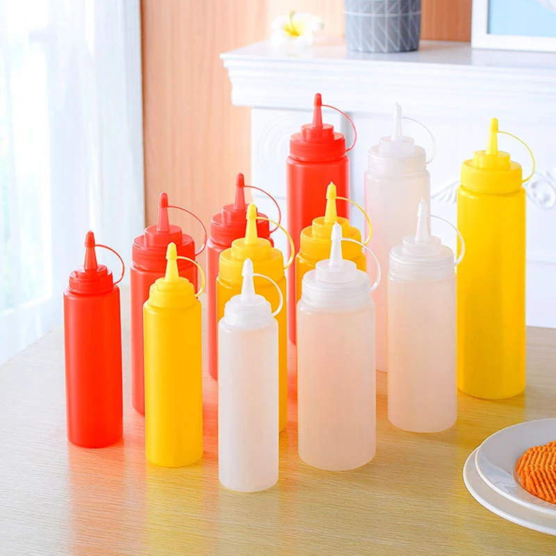 Refillable Squeeze Condiment Bottles, Plastic Container for Kitchen Ketchup, Mustard Sauces, Olive Oil, Gravy Boats