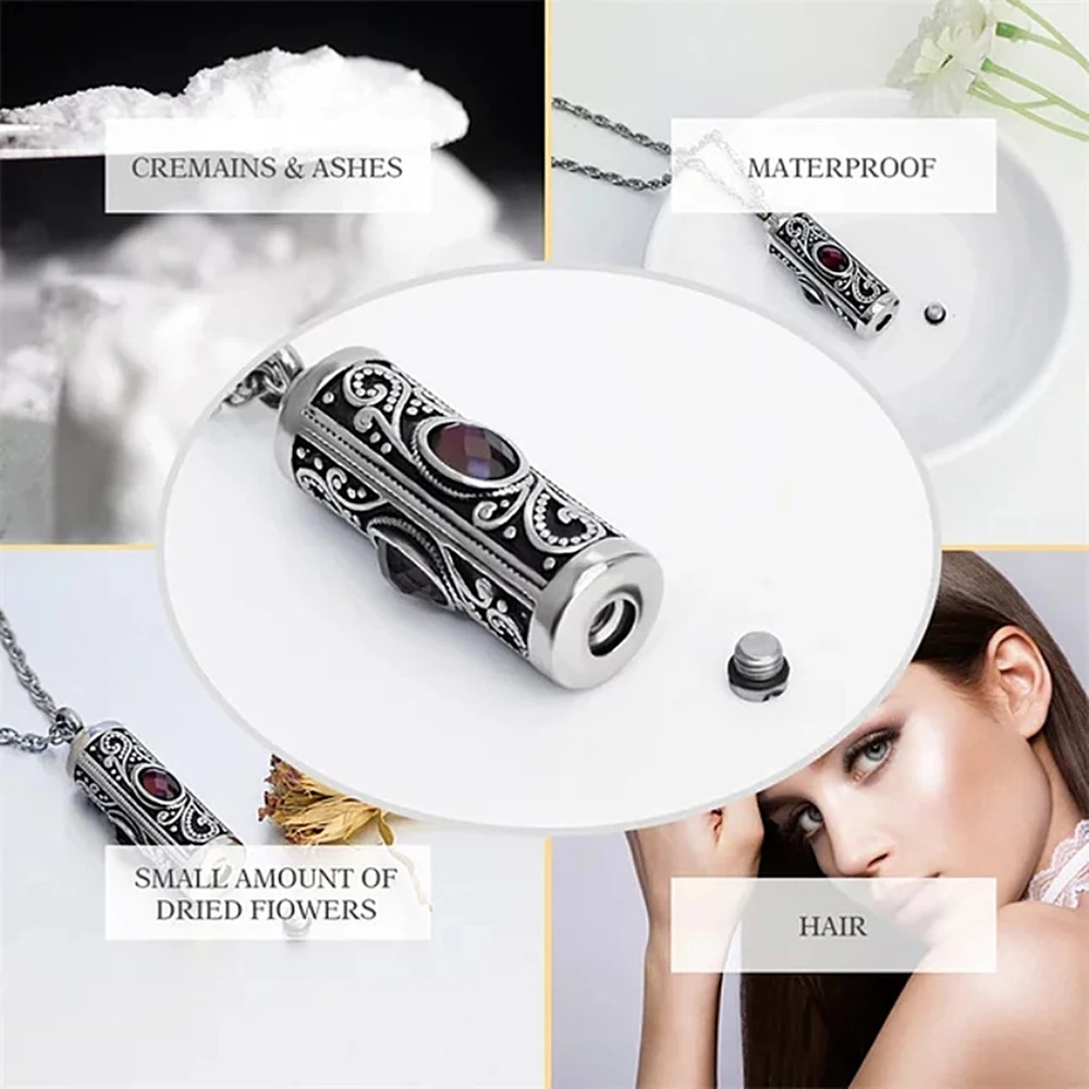 Stainless Steel Crystal Cremation Urn Necklace for Ashes Keepsake Cremation Jewelry for Human Ashes Memorial Pendant