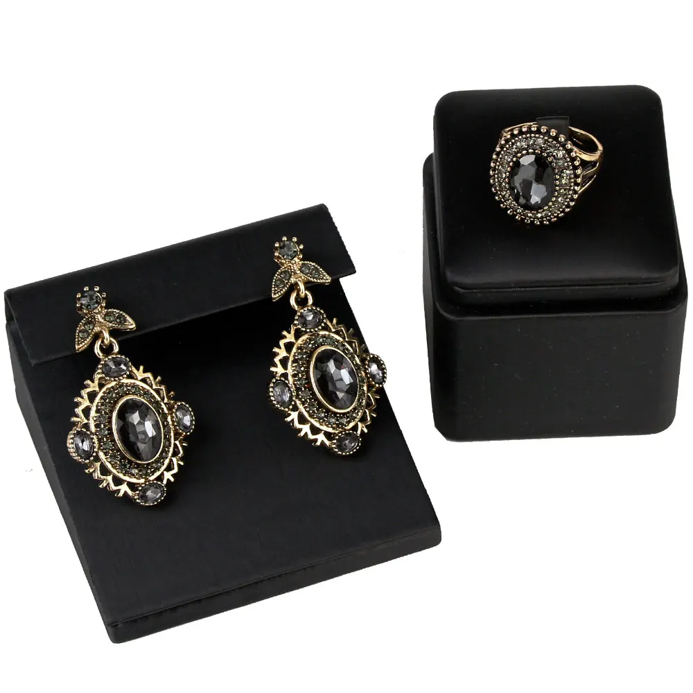 Sunspicems Drop Earring Ring Jewelry Sets for Women Antique Gold Color Grey Crystal Full Rhinestone Bohemia Vintage Wedding Gift