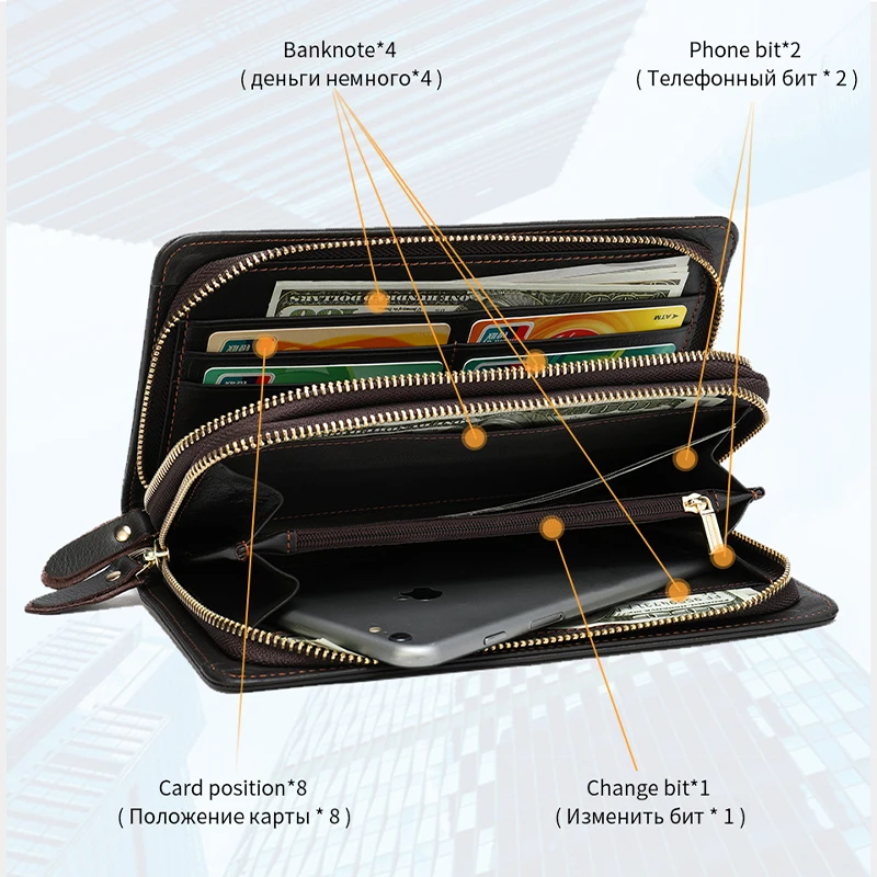 Imagem -03 - Mva-carteiras de Couro Genuíno para Homens Bolsa de Embreagem com Bolso de Moedas Carteira Telefônica Longa Bolsa para Dinheiro
