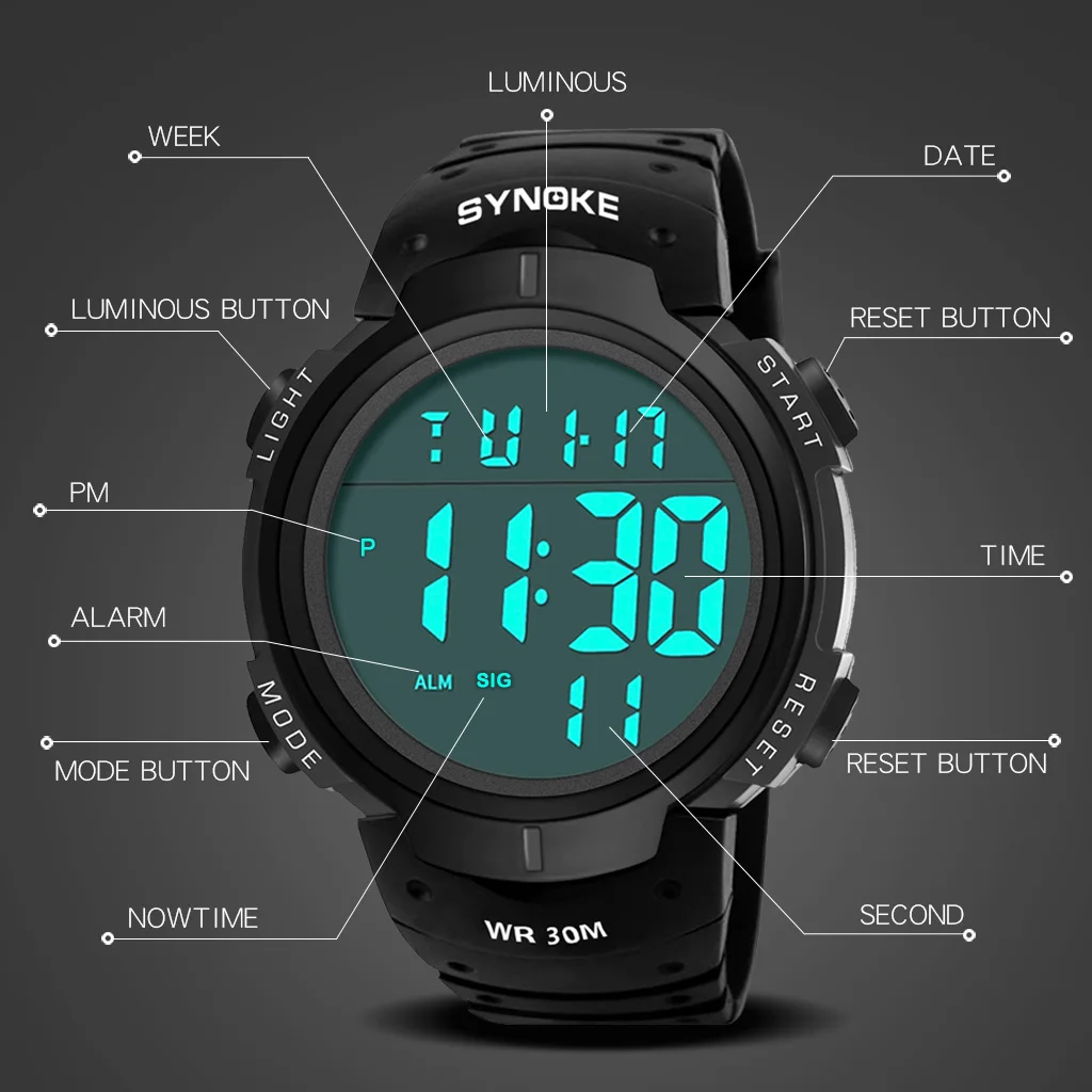 Relojes Hombre Digital Sport Watches For Men Waterproof Military Watch Big Dial Chronograph Led Electronic Wristwatch Men Clock