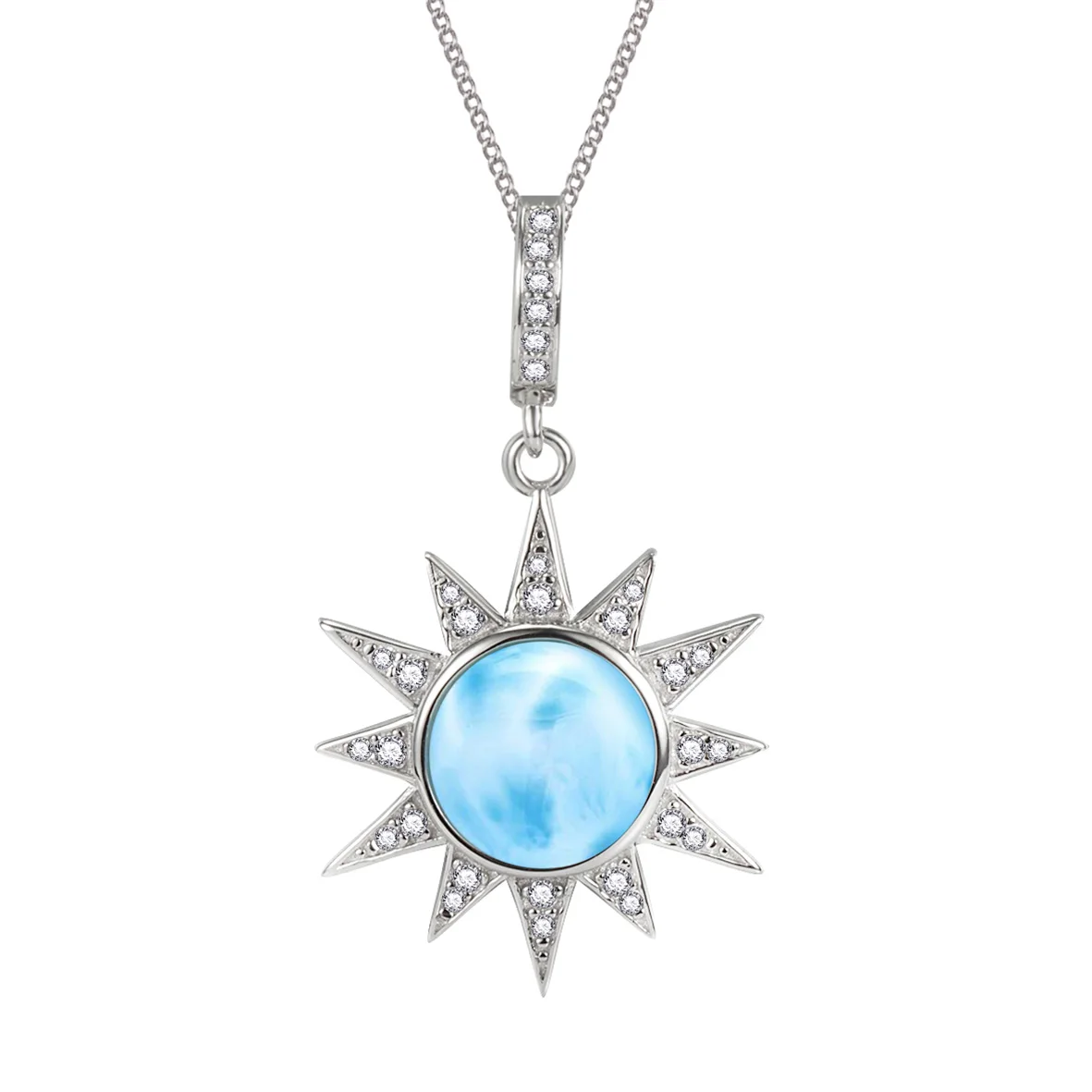 Larimar Jewelry 925 Sterling Silver Jewelry Natural Dominica Larimar Sun Pendant Necklace For Women Gift