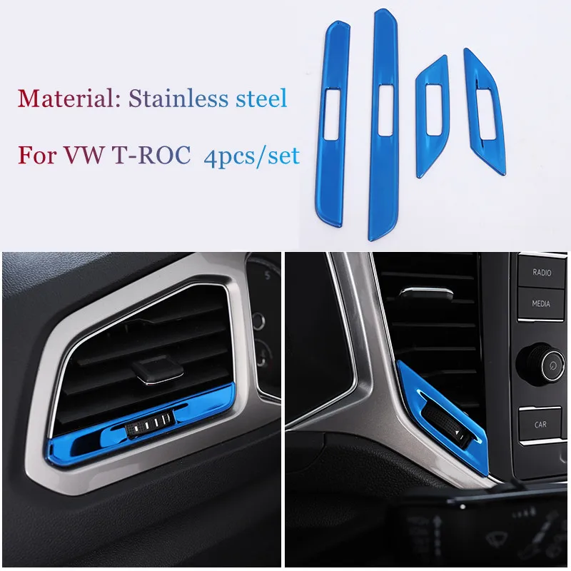 

For Volkswagen VW T-Roc T ROC 2018 2019 Stainless steel Car Front Air Vent Frame Trims Decorative Interior Accessories Moulding