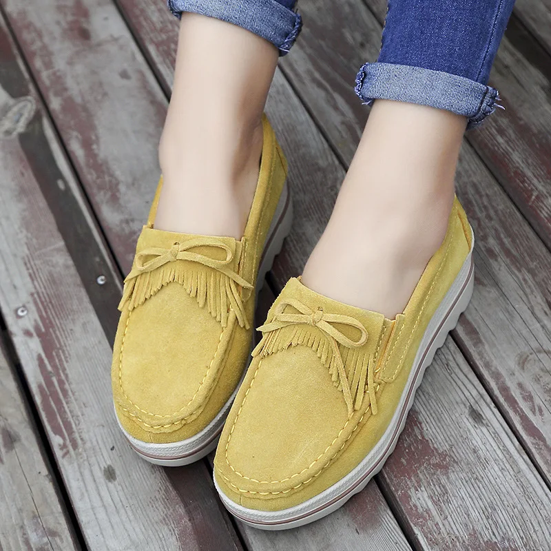 Spring Women Flats Shoes Platform Sneakers Slip On Flats Leather Suede Ladies Loafers Casual Shoes Women loafers shoes f65