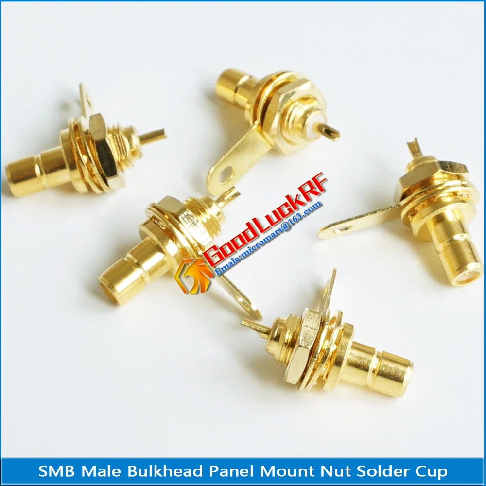 1X Pcs Brass RF Connector Socket SMB Male Jack With O-ring Bulkhead Panel Deck Nut handle Solder Coaxial