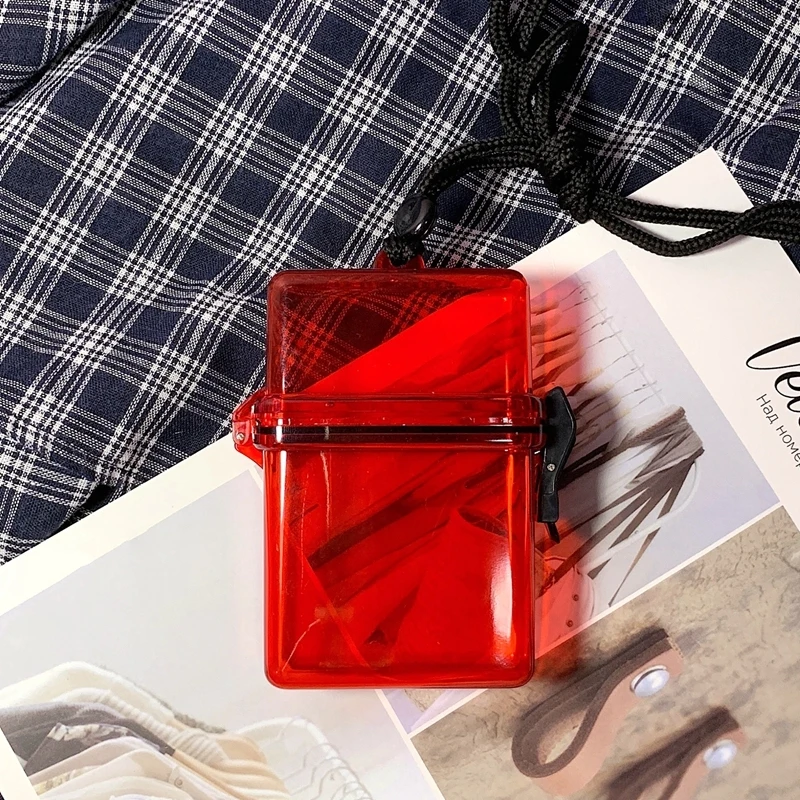 Muiticolor Waterproof Cigarette Case Box with Lanyard Chain Neck-hung Portable Plastic Lipstick Lighter Card Storage Box Holder