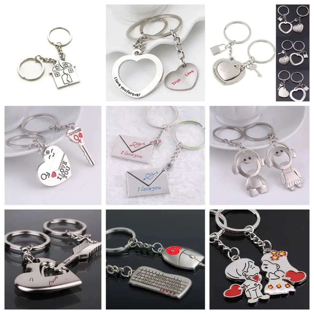 2Pcs/set Various Styles Couple Keychain Car Key Ring New Fashion Gift For Kids Friends  Love Heart Car Keyring