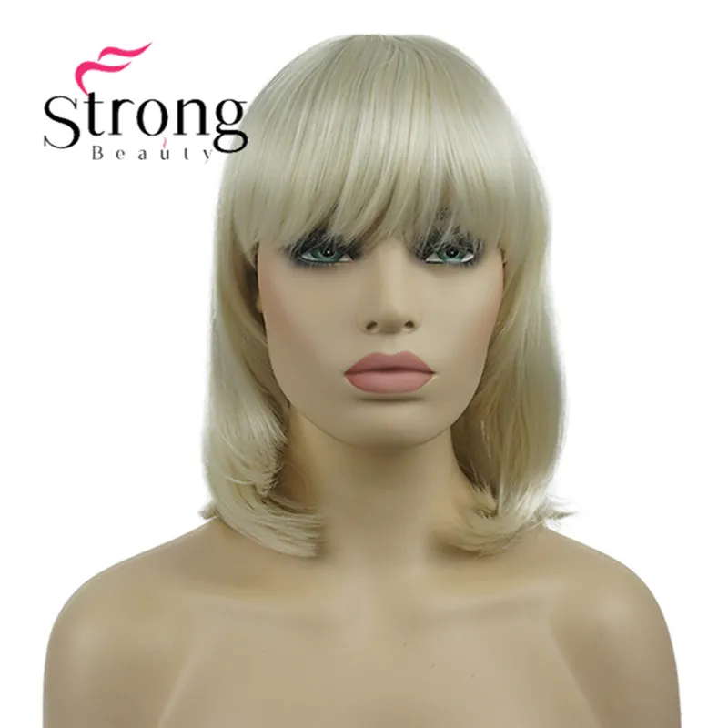 

StrongBeauty Medium Straight White Blonde Heat Ok Full Synthetic Wig for Women