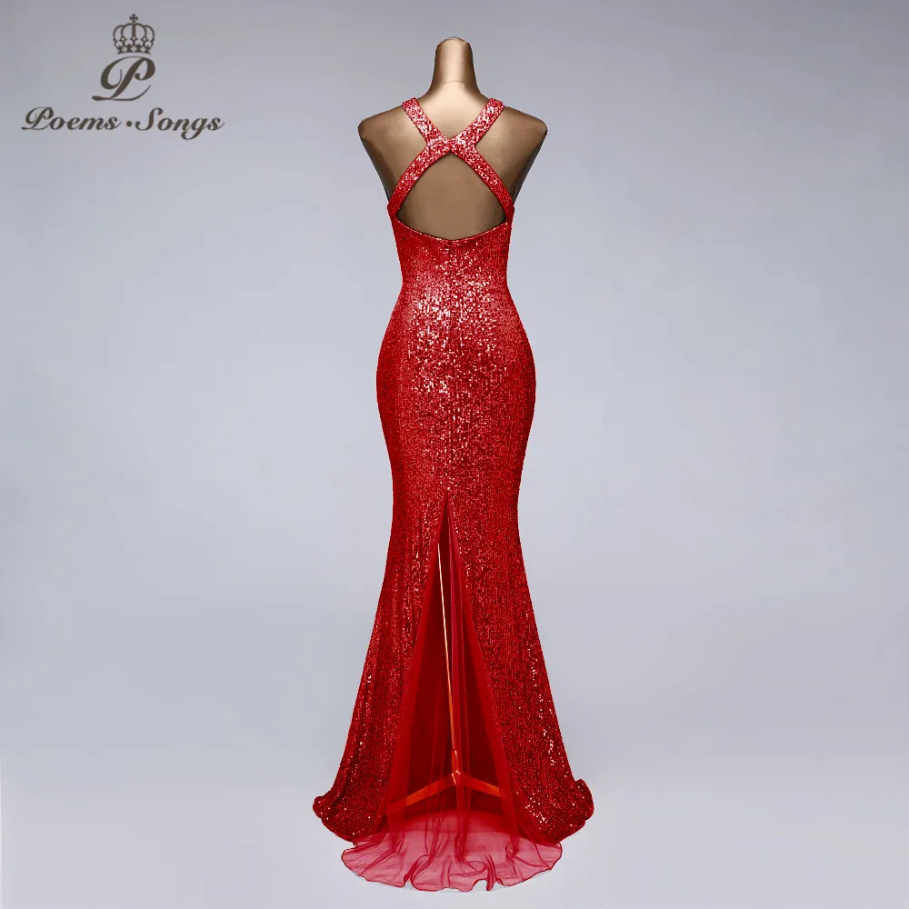 New sexy red color sequin evening dresses vestido de festa prom gowns vestidos elegante party night dress sukienki wizytowe