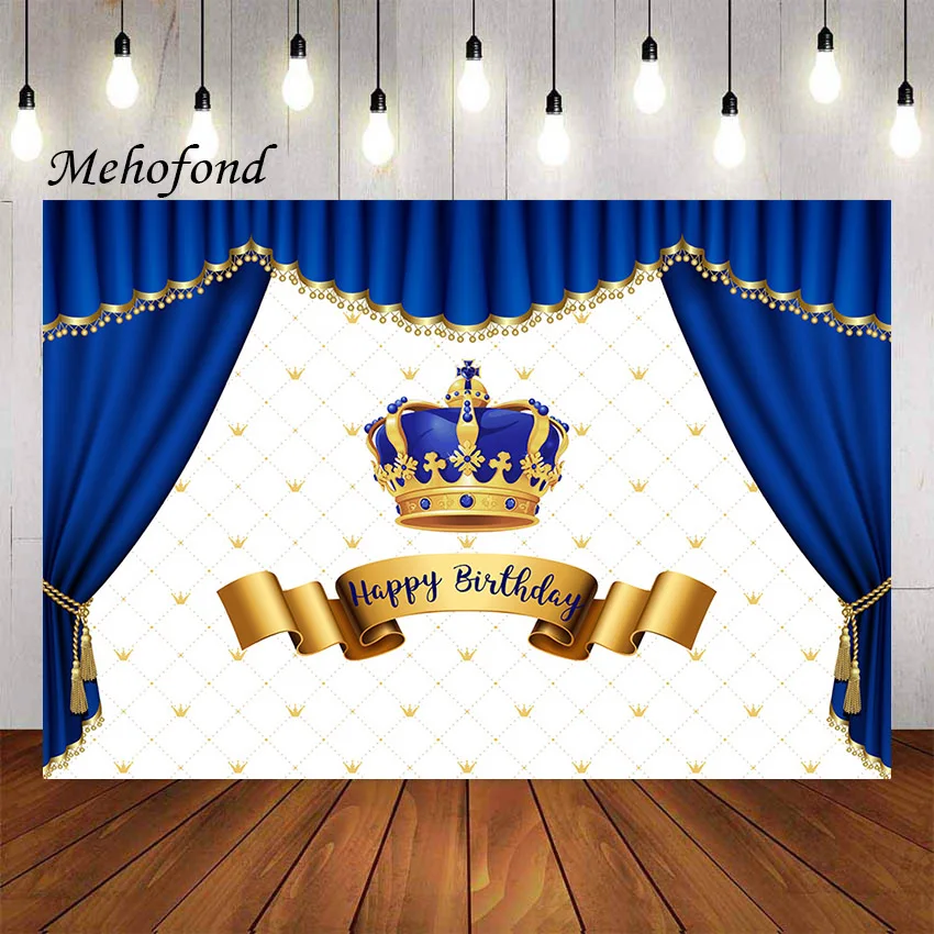 Mehofon Photography Background Little Prince Royal Blue Crown Curtains Boy Baby Shower Birthday Party Backdrop Photo Studio Prop