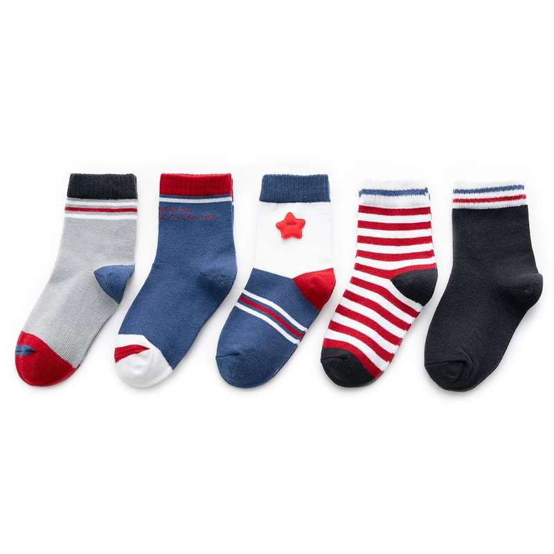 5Paris/lot Kids Socks Autumn Winter Cotton Baby Socks Red Star Cool Children Socks Fashion Striped Boys Socks