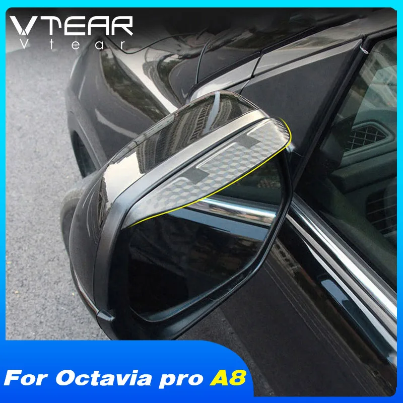 Vtear Car Rearview Mirror Visor Exterior Rear View Anti-Rain Eyebrow Shade Shelters Covers Accessories For Skoda Octavia Pro A8