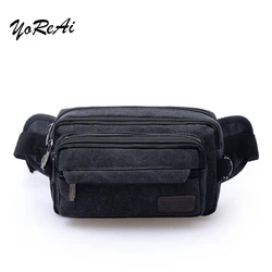 YoReAi Men's Canvas Belt Bag Casual Running Jogging Multi-purpose Zipper Messenger Shoulder Bags Belt Hip Bum Waist Fanny Pack