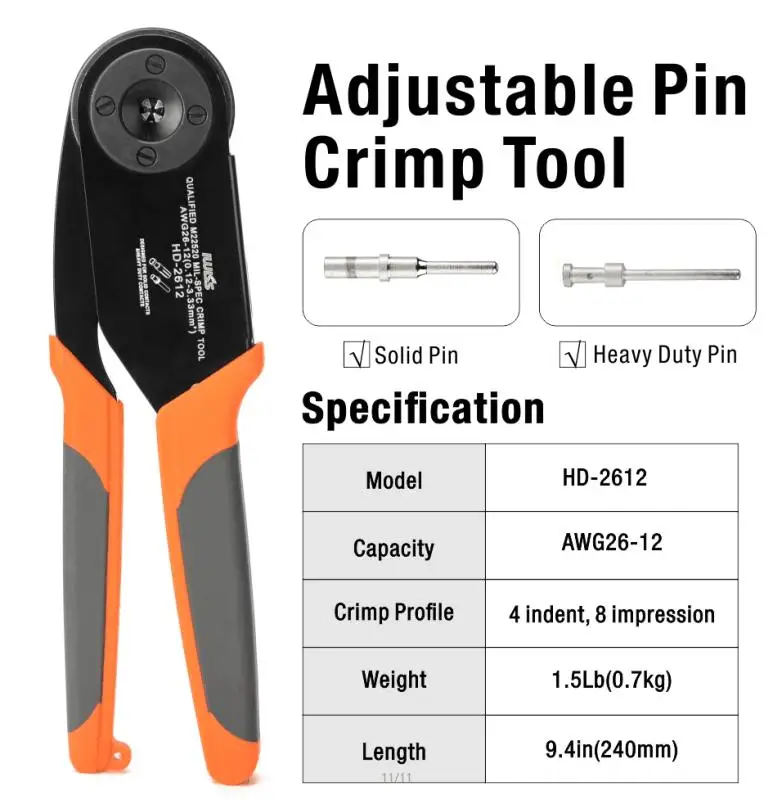 

HD-2612 AWG26-12(0.12-3.33mm²) IWISS crimping pliers aviation pin terminal crimper tool crimp W2DAF-8 male and female connectors