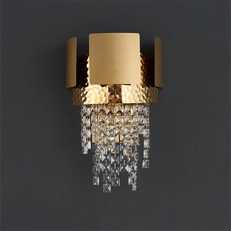 

Modern crystal wall lamp for bedroom bedside gold LED sconces light fixtures living room decor TV wall lighting