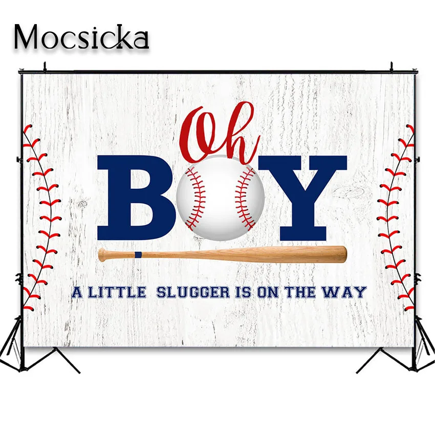 Mocsicka Baseball Theme Baby Shower Backdrop Oh Boy A Little Slugger Baby Shower Party Decoration Banner Photoshoot Background